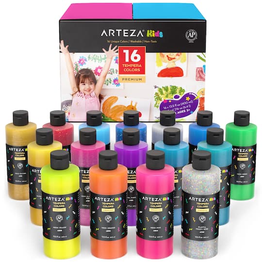 Arteza&#xAE; Kids Tempera Paint 16 colors, 400ml each (6.4L)